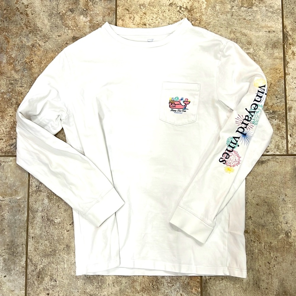 Youth boys large vineyard vines long sleeve Happy New Year tee